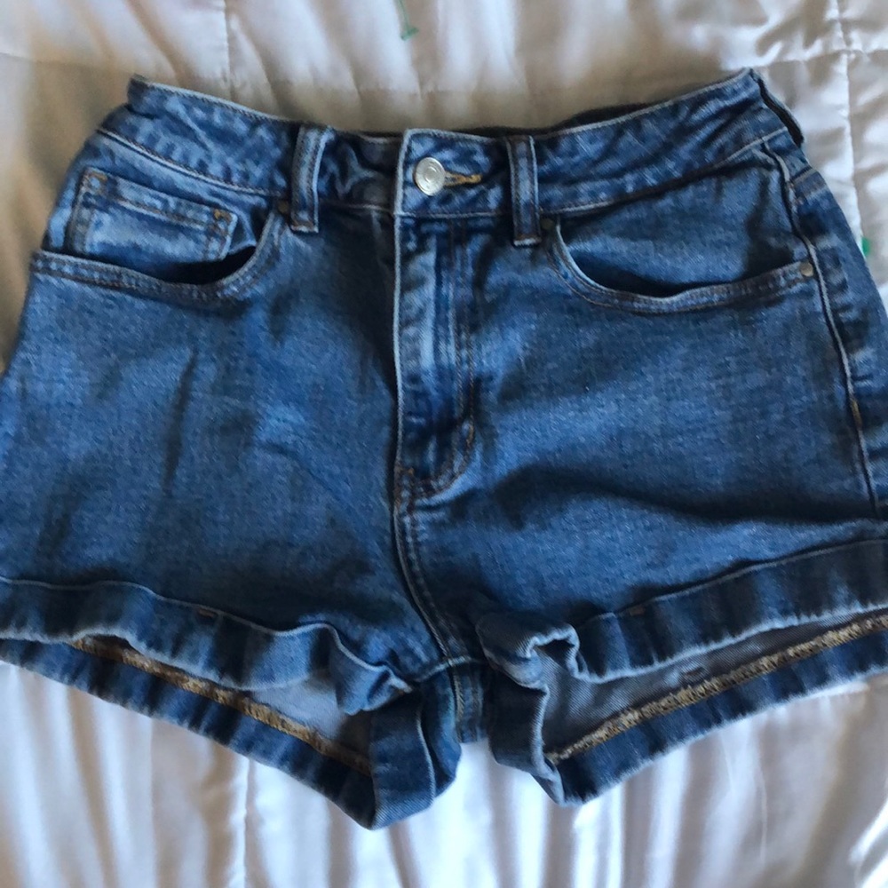 dark wash mom denim shorts